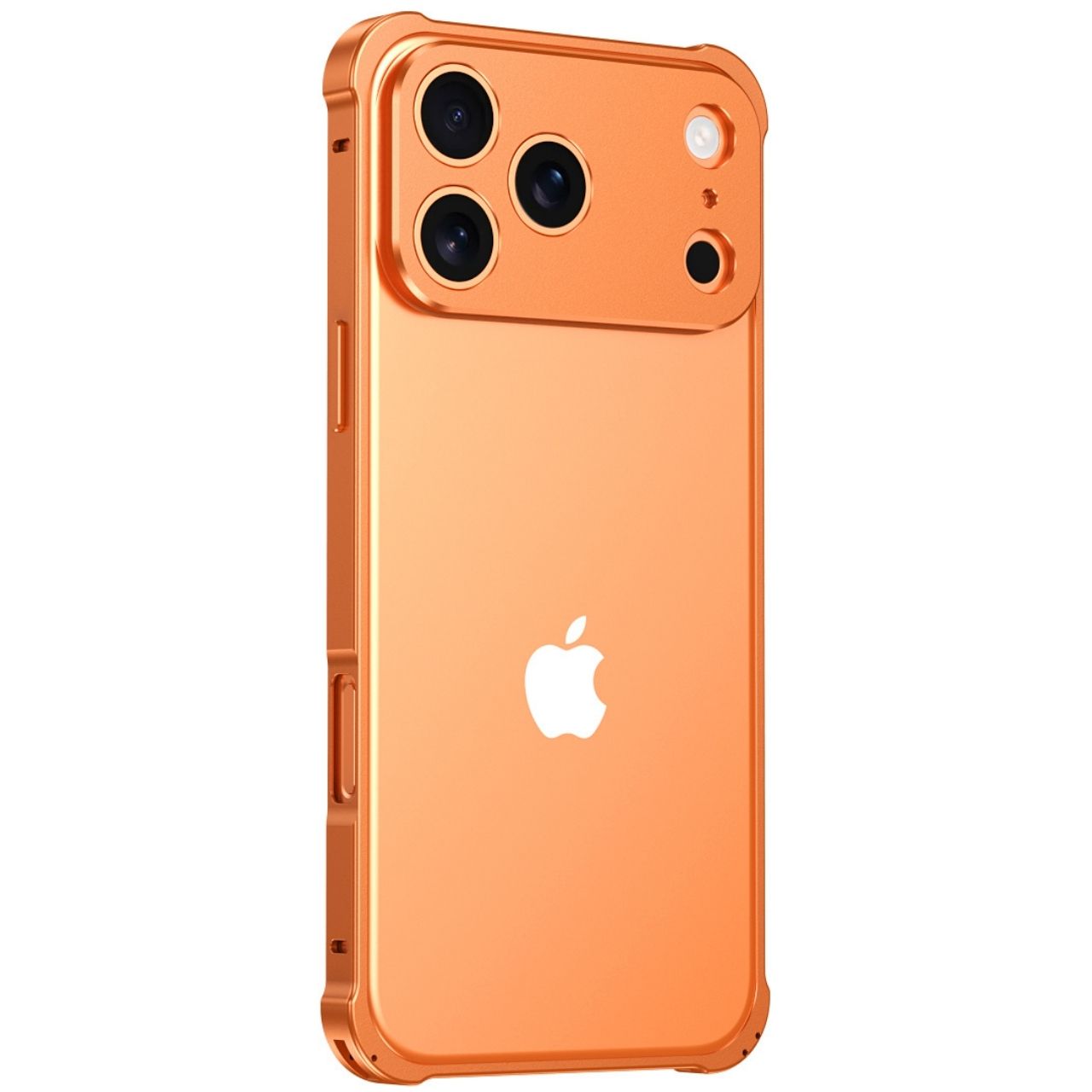 Orange phone case with Apple logo on a white background