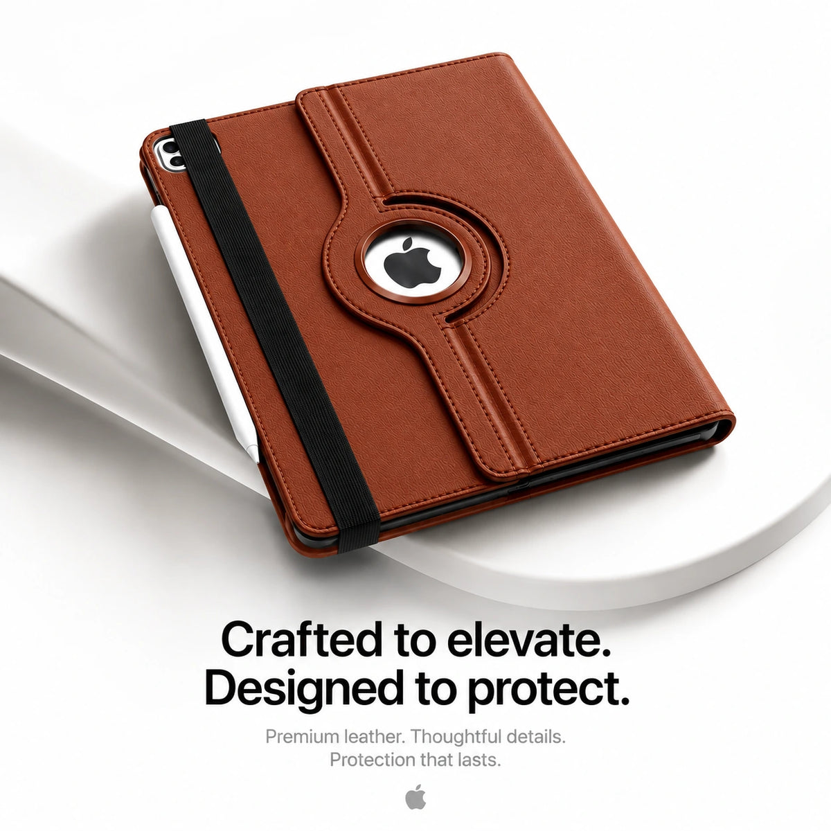 Chestnut Brown rotating tablet folio case closed on a display plinth #color_Chestnut Brown
