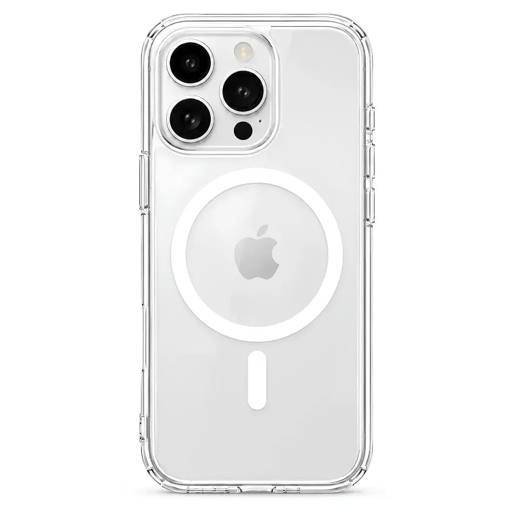 Transparent iPhone case with integrated magnetic charging ring