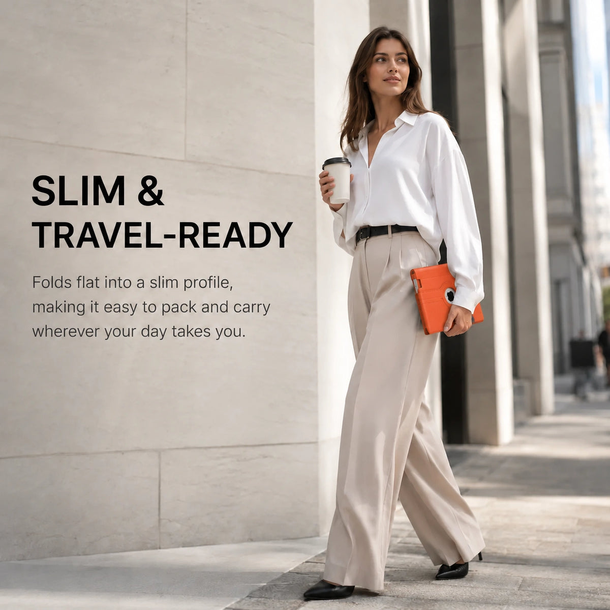 Cosmic Orange rotating tablet folio case carried while traveling #color_Cosmic Orange