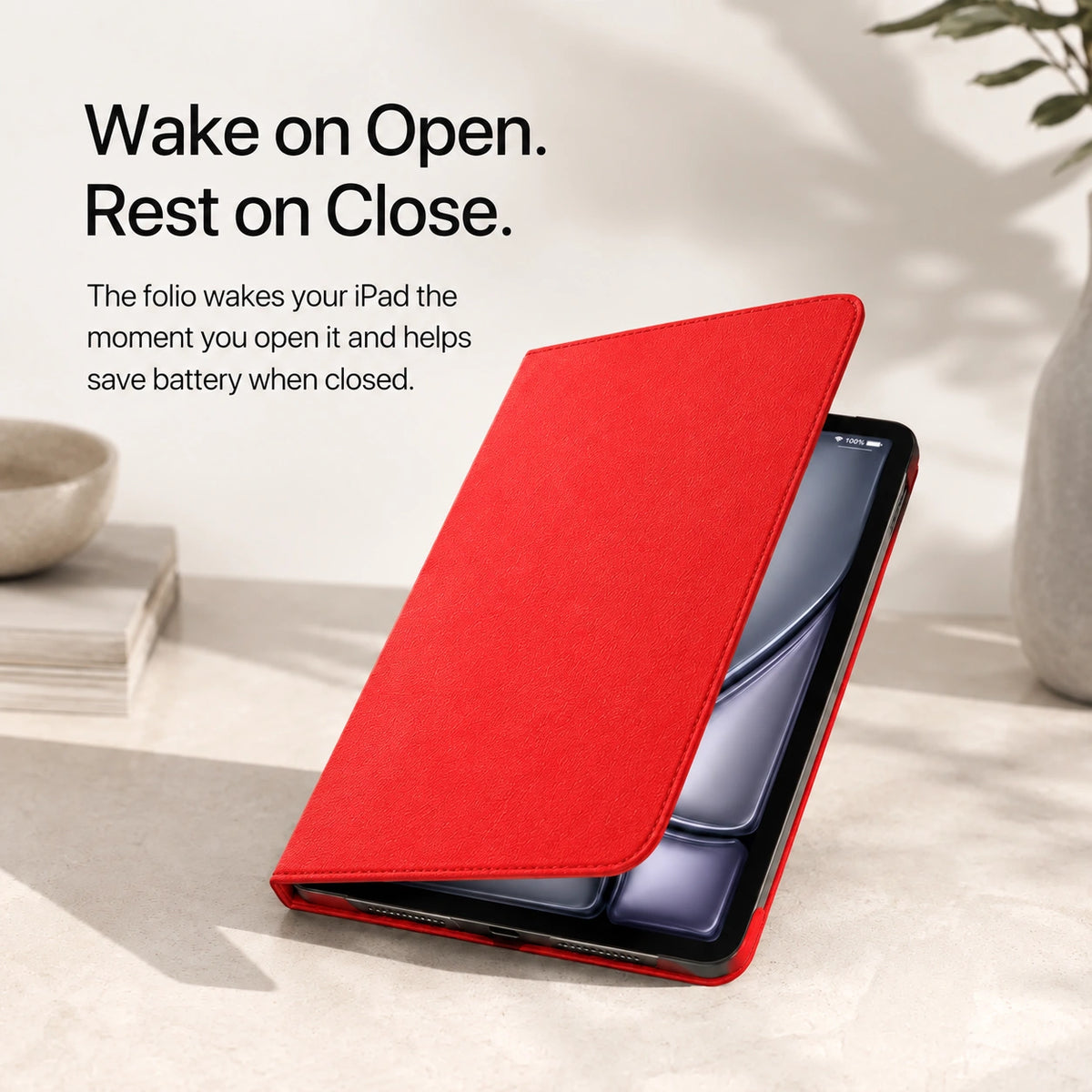 Crimson Red rotating tablet folio case with a magnetic wake and sleep cover #color_Crimson Red
